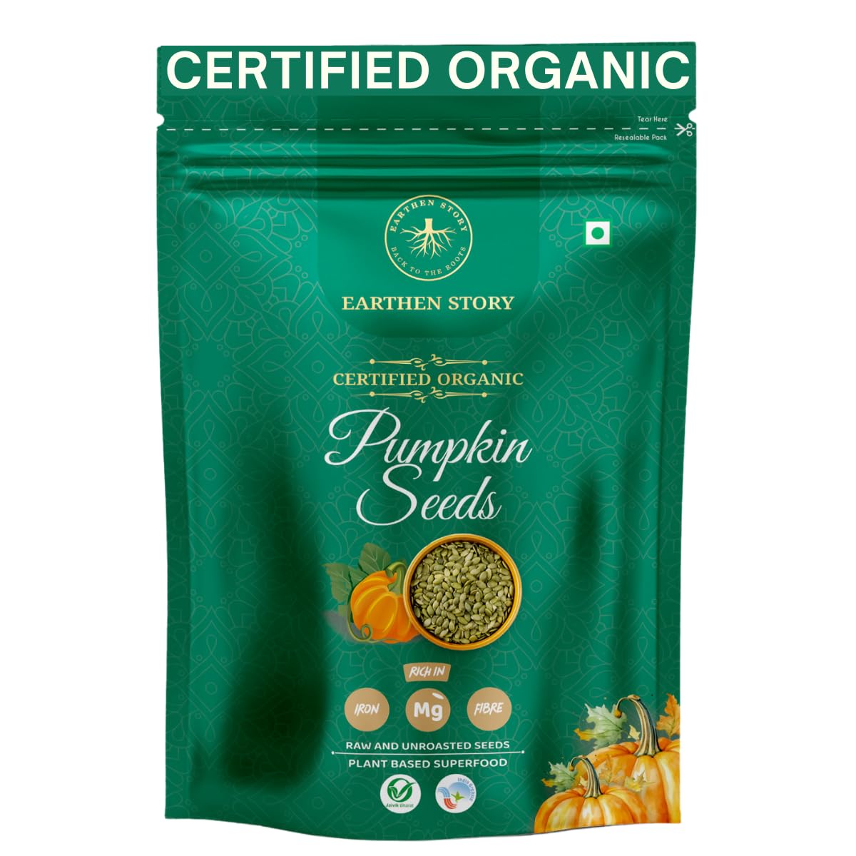 Earthen Story Certified Organic Pumpkin Seeds 250 g | Lab Tested for 250+ Pesticides | NPOP Approved & Traceable with Transaction Certificate | Rich in Protein, Fibre & Essential Nutrients