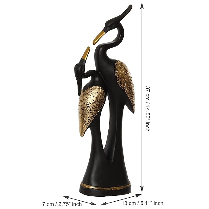 Ecraftindia Resin Golden and Black Kissing Swan Couple Statues Love Birds Figurines Decorative Showpieces