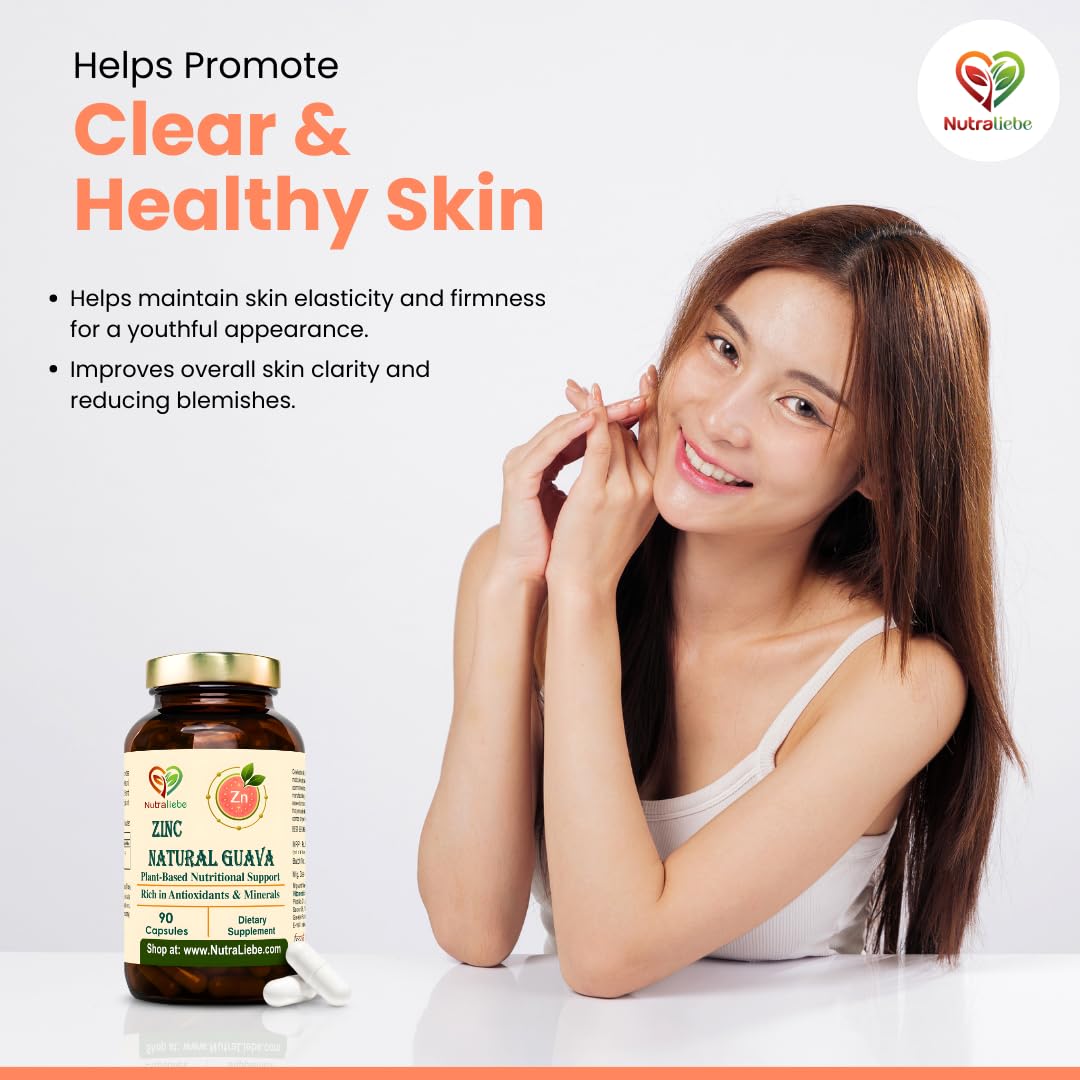 Nutraliebe Natural Zinc from Guava Extract – Plant-Based Immune & Skin Support – Gentle Absorption – 90 Vegetarian Capsules