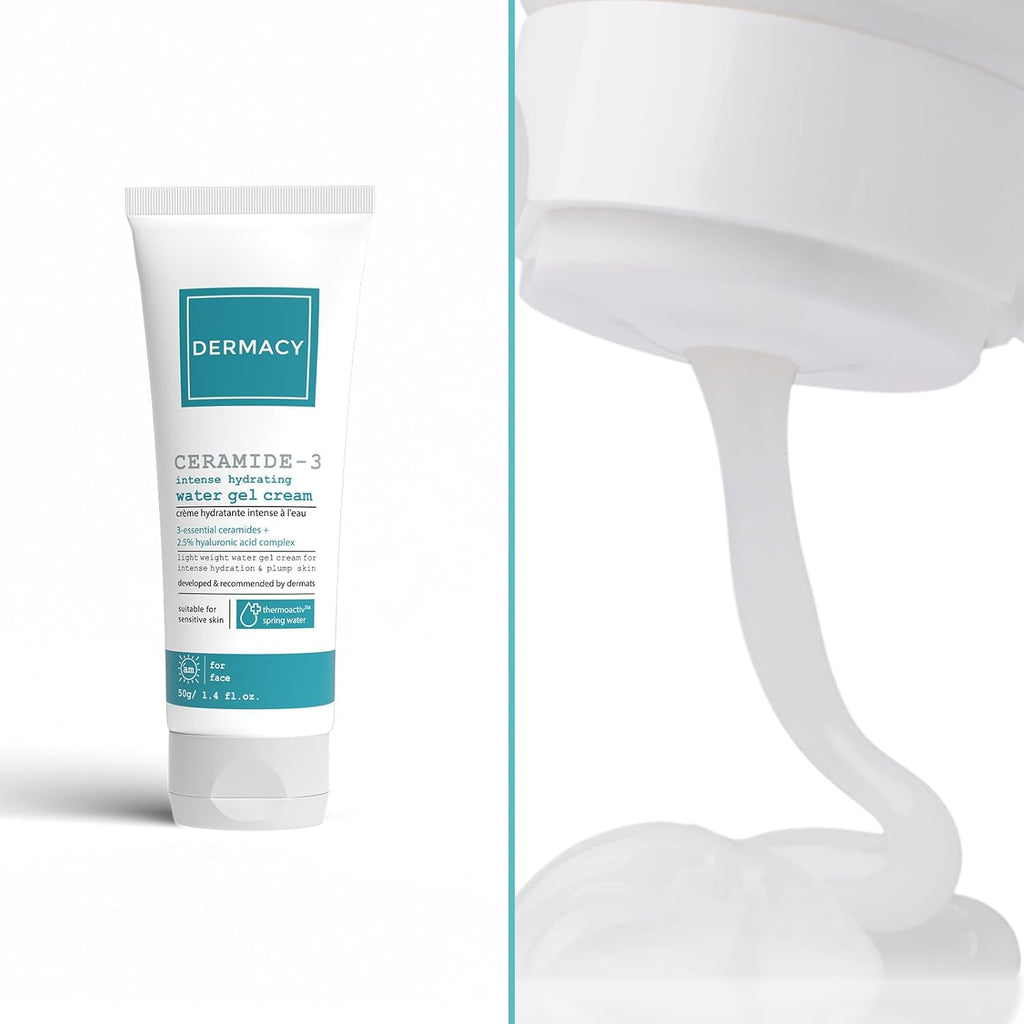 Dermacy Ceramide - 3 Intense Hydrating Water Gel Face Cream | Lightweight Cream For Intense Hydration & Plump Skin | 3 - Essential Ceramides + 2.5% Hyaluronic Acid Complex + ThermoActiv Spring Water | Suitable For Sensitive Skin | 50ml