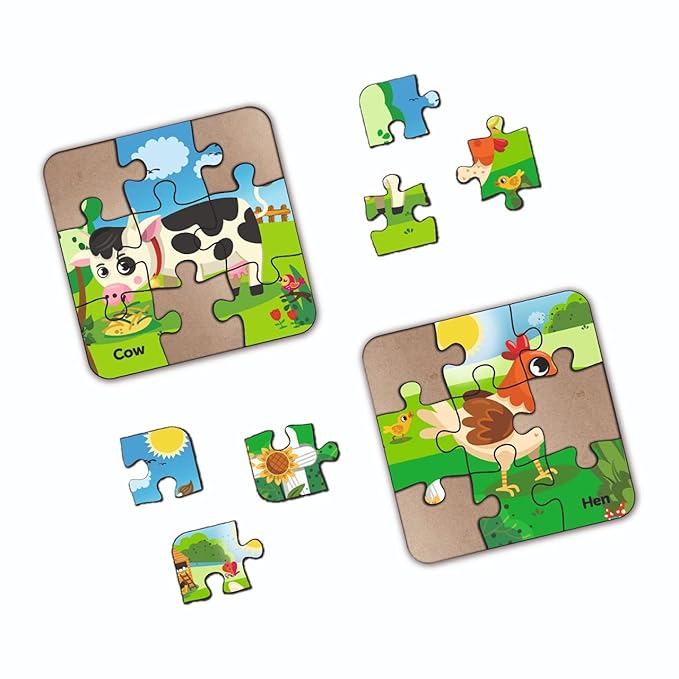 Mini Leaves Wooden Puzzle 4 In1 My Farm Premium Wooden Jigsaw Puzzle Set | Learning & Picture Identify Puzzle Kit