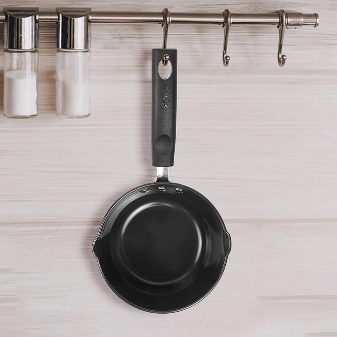 Vinod Black Pearl Hard Anodised American Non Stick Saucepan - 1.8 litre, 18cm | 3.25mm Thickness | Metal Spoon Friendly | Easy to Pour