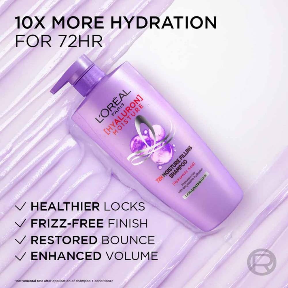 L'Oreal Paris L Oral Moisture Filling Shampoo, With Hyaluronic Acid, For Dry & Dehydrated Hair, Adds Shine Bounce, Hyaluron 72H, 650Ml. | 650Ml