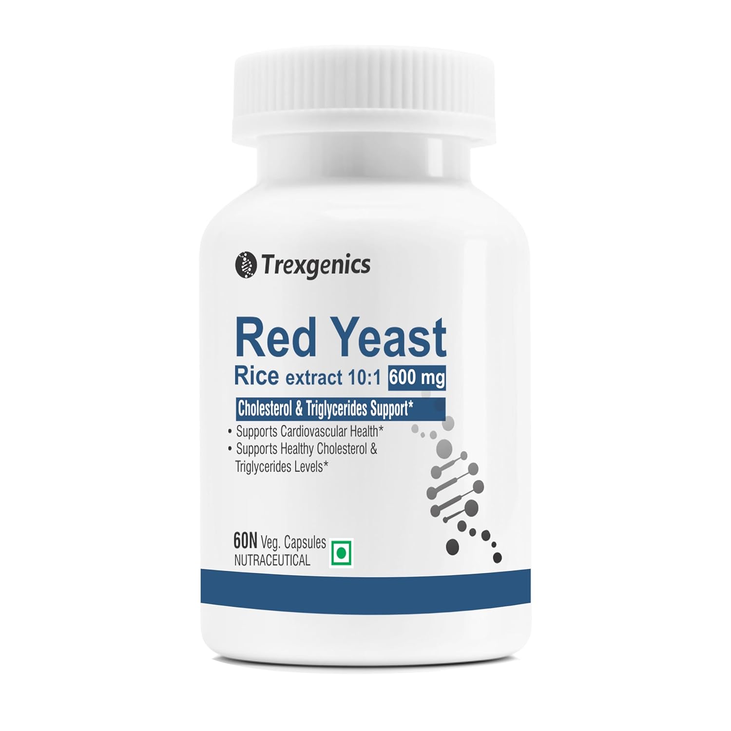 Trexgenics RED YEAST RICE extract 600 mg Cholesterol, Triglycerides Support (60 Veg Capsules) (Pack of 1)