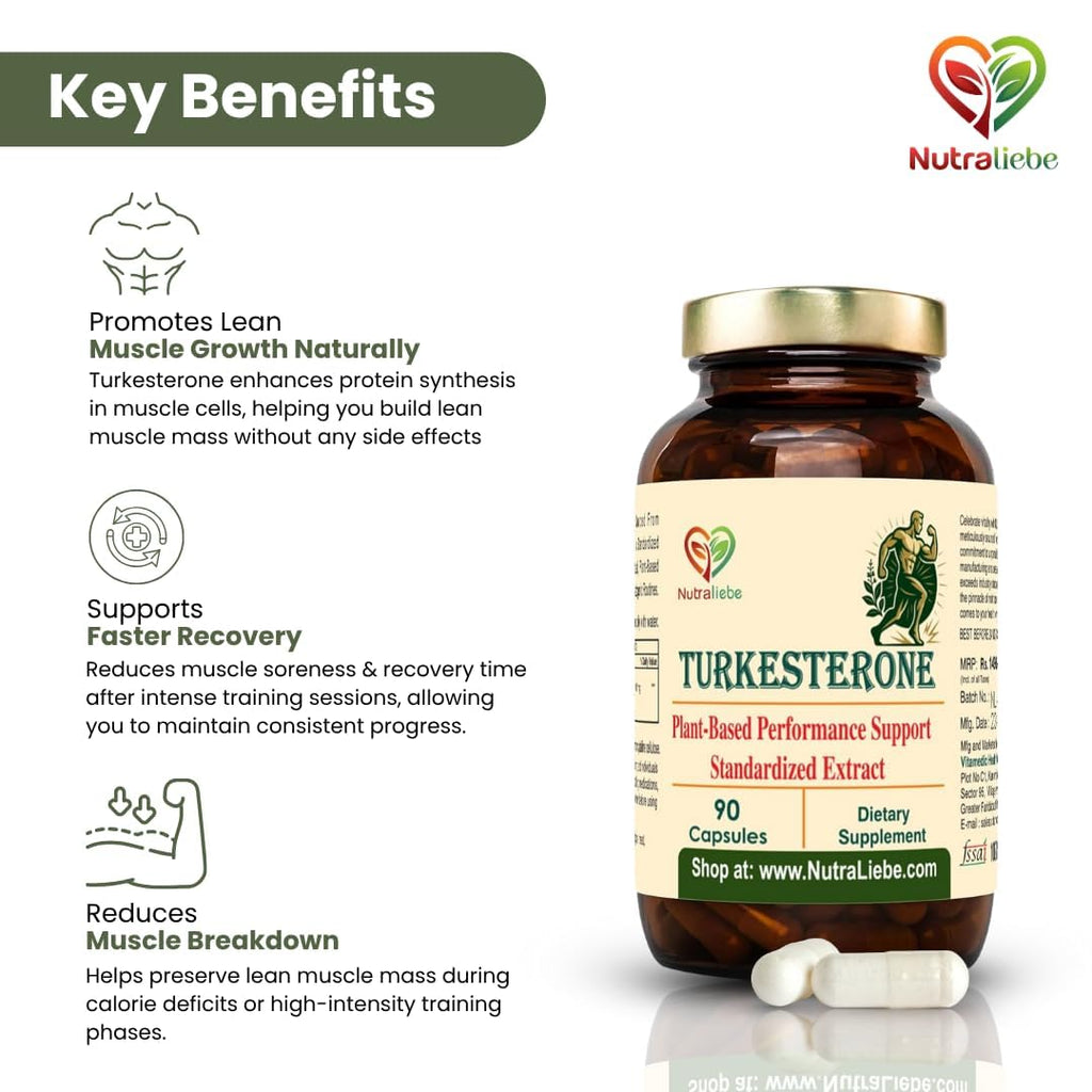 Nutraliebe Turkesterone 500 mg – Ajuga turkestanica Extract Standardized to 10% Turkesterone | Natural Muscle Growth, Strength & Recovery Support | Adaptogenic Plant-Based Anabolic | 90 Vegetarian Capsules | Non-GMO, Gluten-Free