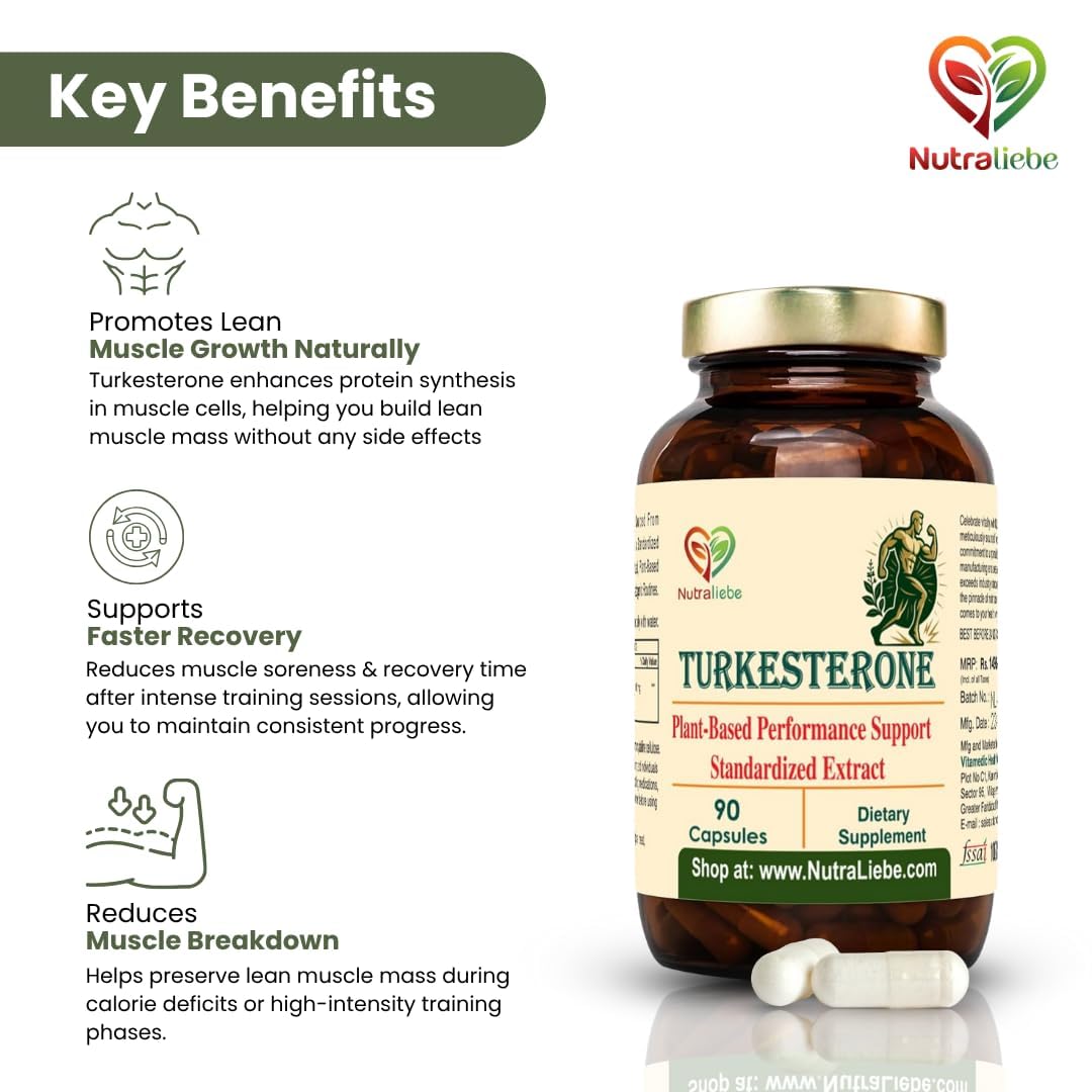 Nutraliebe Turkesterone 500 mg – Ajuga turkestanica Extract Standardized to 10% Turkesterone | Natural Muscle Growth, Strength & Recovery Support | Adaptogenic Plant-Based Anabolic | 90 Vegetarian Capsules | Non-GMO, Gluten-Free