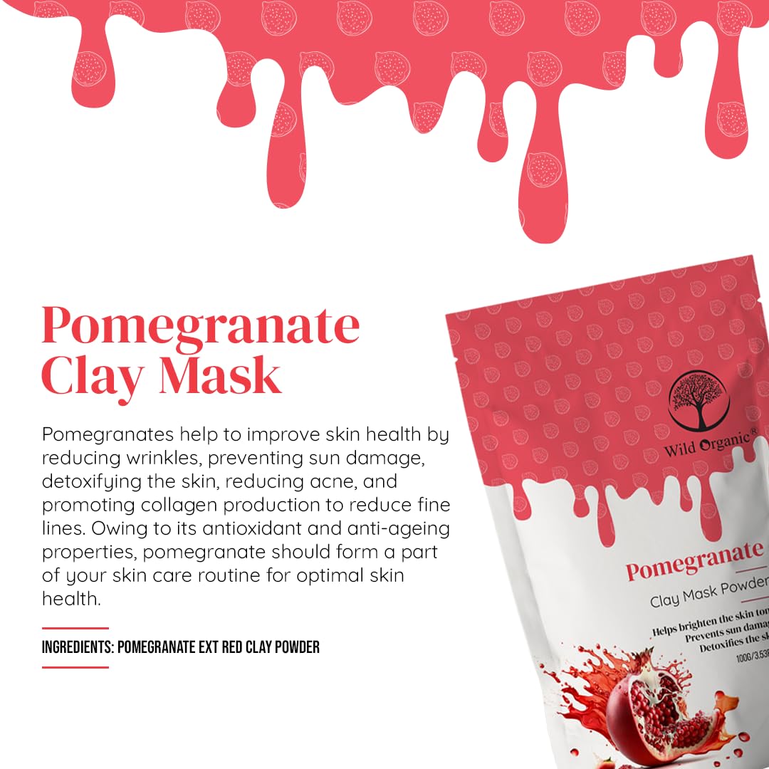 Wild Organic Pomegranate Clay Mask Powder - 100 gms