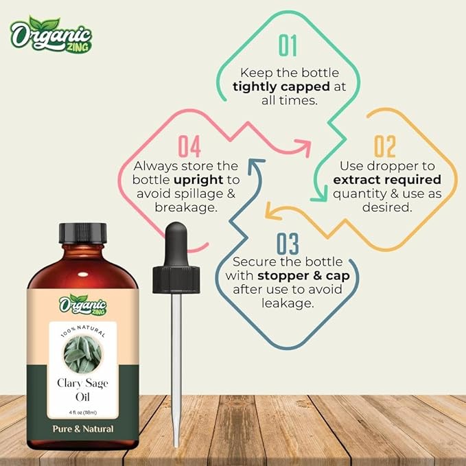 Organic Zing Clary Sage (Salvia Sclarea) Oil | Essential Oil for Skincare, Aroma & Diffuser - 118 Ml