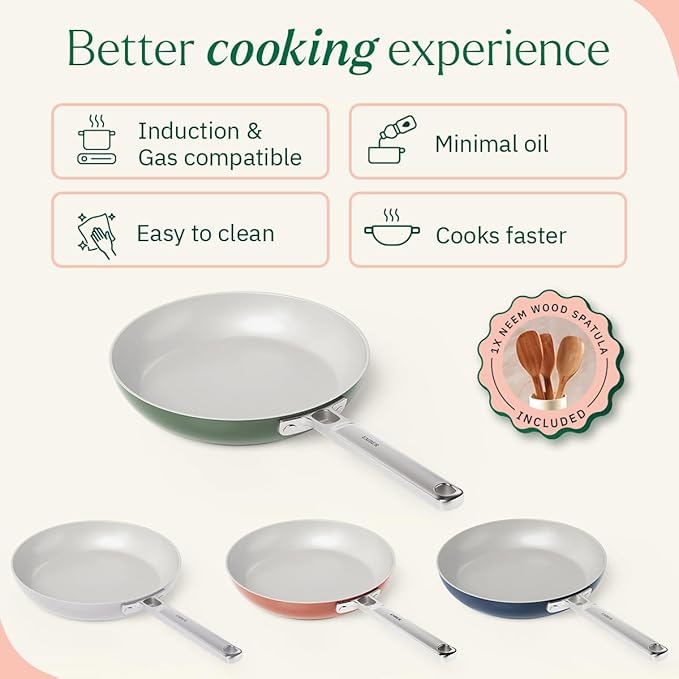 Ember Cookware Arcilla Ceramic Non-stick Egg Pan 20cm | Stainless Steel Handle | Green