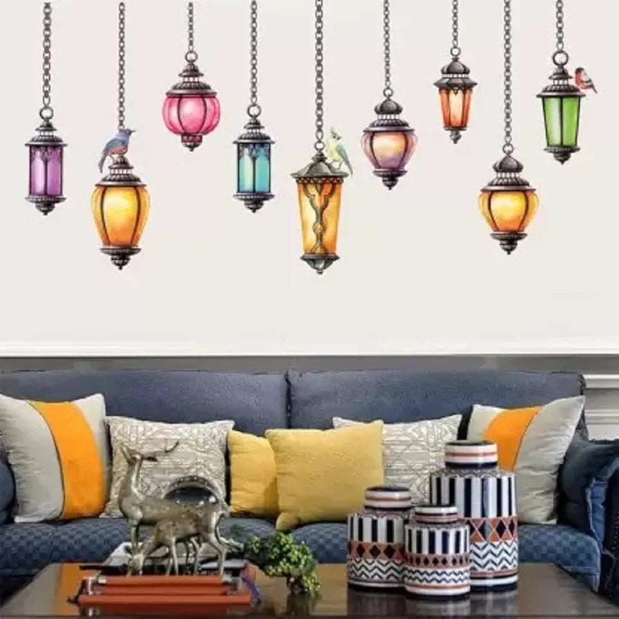 Rangoli Vinyl New Modern Art Beautiful Multicolor Light Lamps Large Wall Sticker Size 105Cm*105Cm-Self-Adhesive