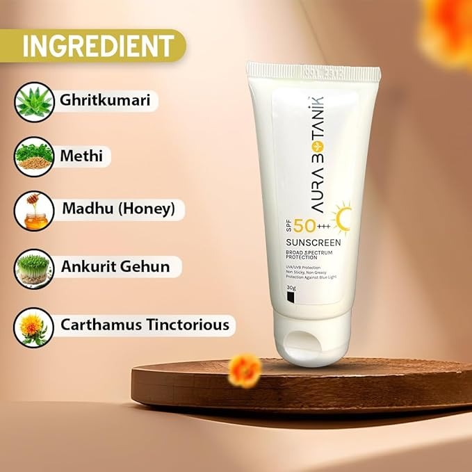 Aura Botanik Sunscreen SPF 50++++ Broad Spectrum Protection - 30 gms