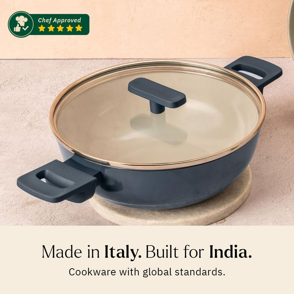 Ember Kadai 24cm with Glass Lid Soft-Touch Handle Ceramic Non-Stick