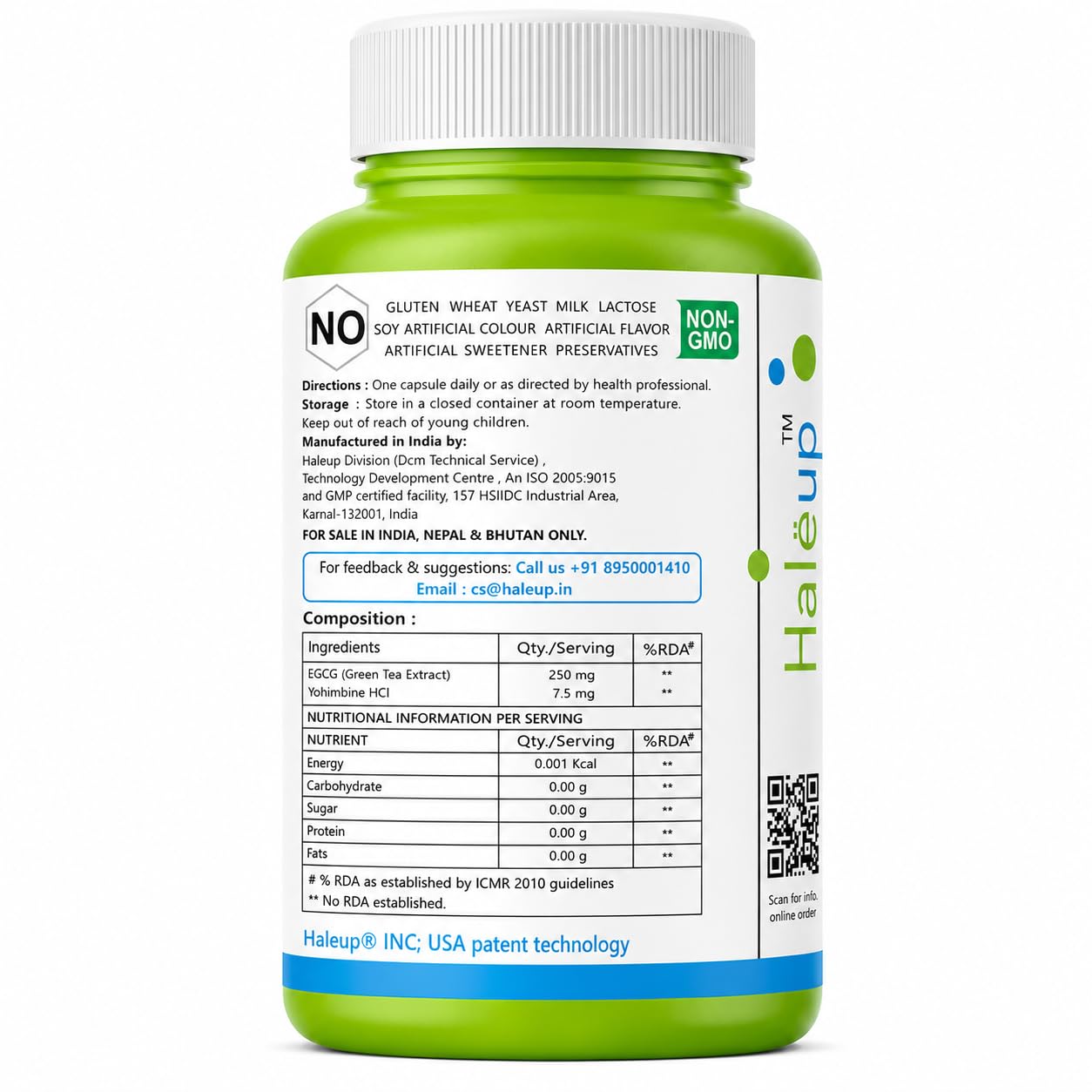 Haleup Yohimbine 7.5 mg Haleup USA, 60 capsules enriched with Green Tea Extract
