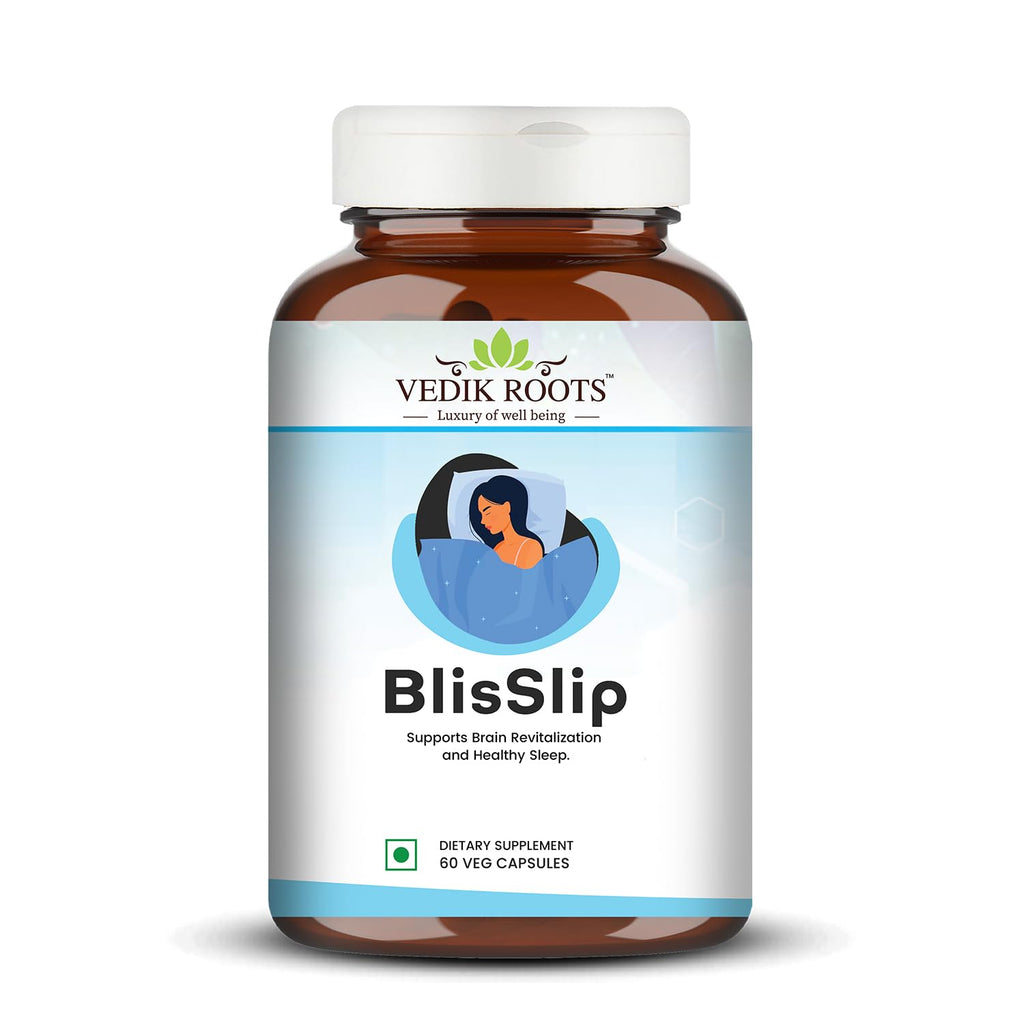 BlisSlip | Promotes Restful Sleep | Natural Sleep Support Supplement For Men & Women | 60 Veg Capsules (Pack of 1)