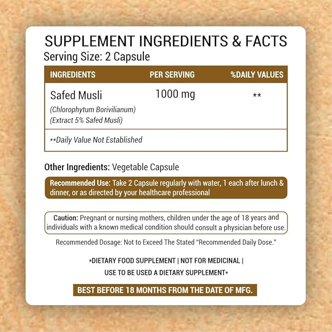 Prasatti Herbal Organic Plant Based Safed Musli Capsules - 90 Veg Caps