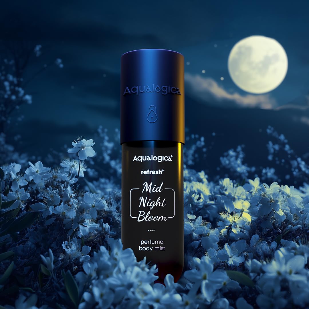 Aqualogica Refresh+ Midnight Bloom Perfume Body Mist, 150ml | Raspberry & Amber Fragrance | Long-Lasting Hair & Body Mist | Hydrating with Zemea & Hyaluronic Acid | Skin Friendly | Non-Irritating | For Men & Women