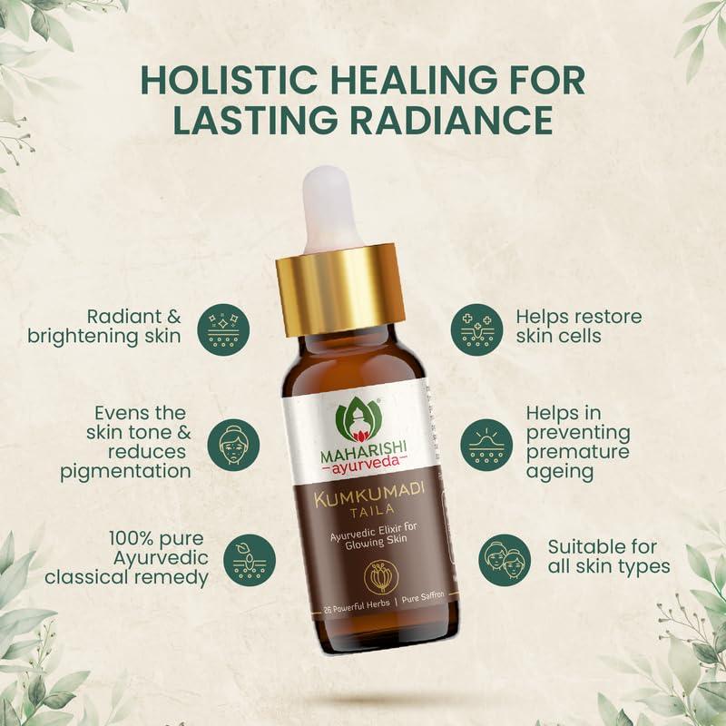 Maharishi Ayurveda Kumkumadi Tailam 10 ml, Face Serum Oil for Glowing Skin and Even Complexion Made with Potent Herbs Ideal for All Skin Types and No Side Effects