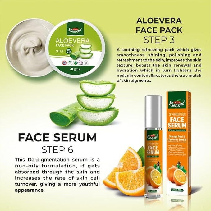 BeeOne Complete 5 step Aloevera Facial Kit for Radiance & Youthful Glow - 312 gms