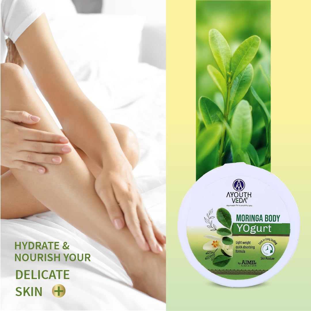 Ayouthveda Moringa Body Yogurt | Instant & Deep Hydrating Moisturizer For Daily use | Non Greasy Formula | Helps to Improve Skin Tone & Repair Skin Damages (Pack of 200gm)