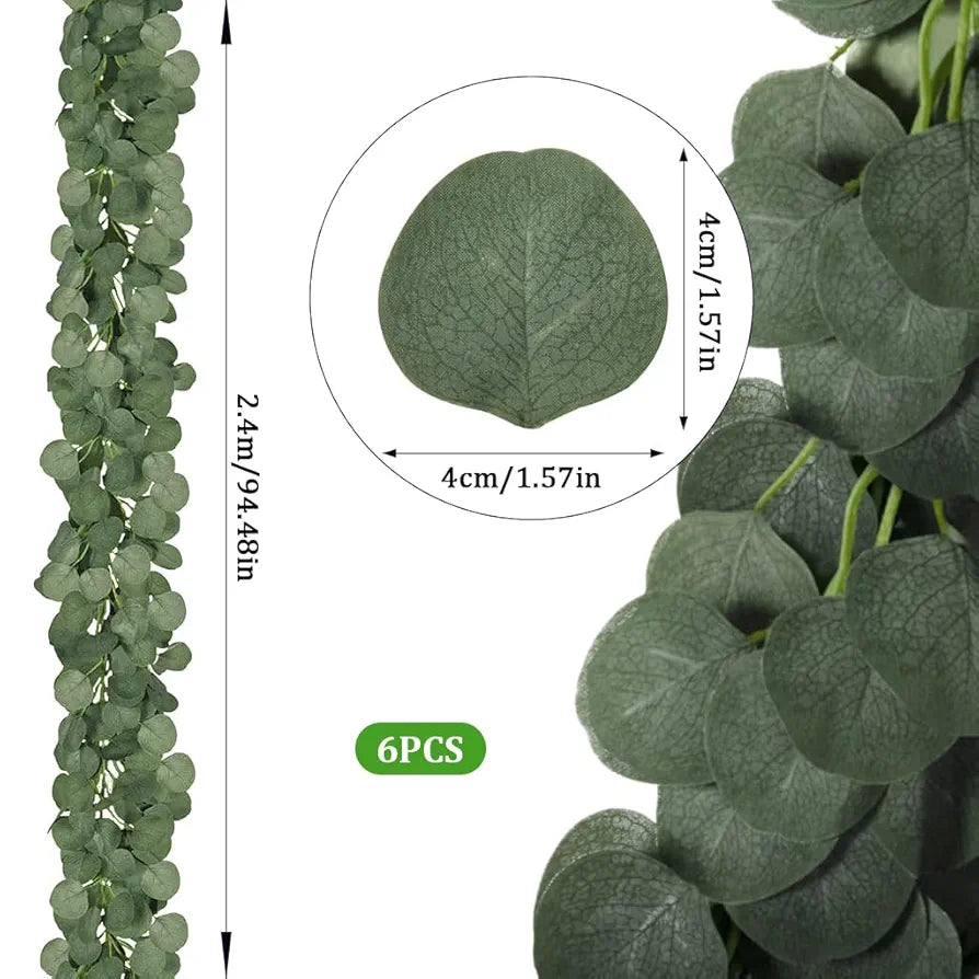 6 Pack Eucalyptus Garland Artificial Eucalyptus Leaves Table Greenery Garland Wreath Vines 2.4M