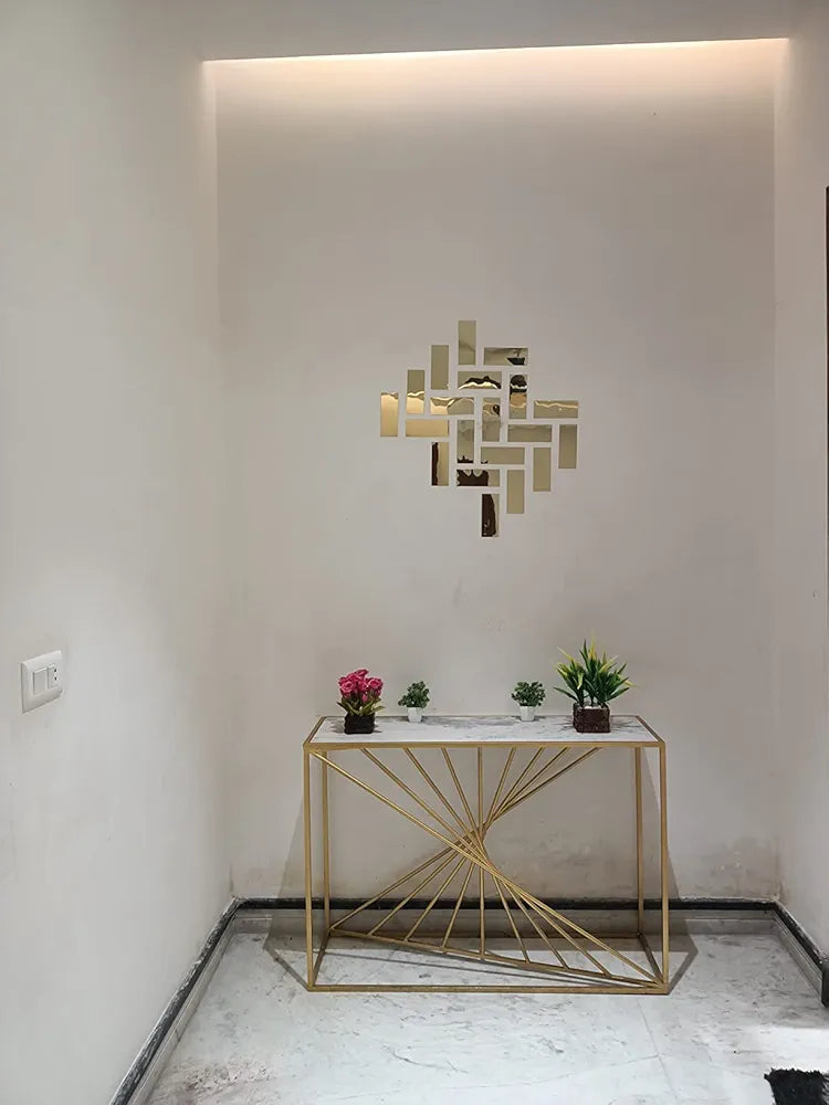 Bikri Kendra Ind 20 Rectangle Golden Mirror Stickers for Wall Decor Acrylic Self-Adhesive Stickers