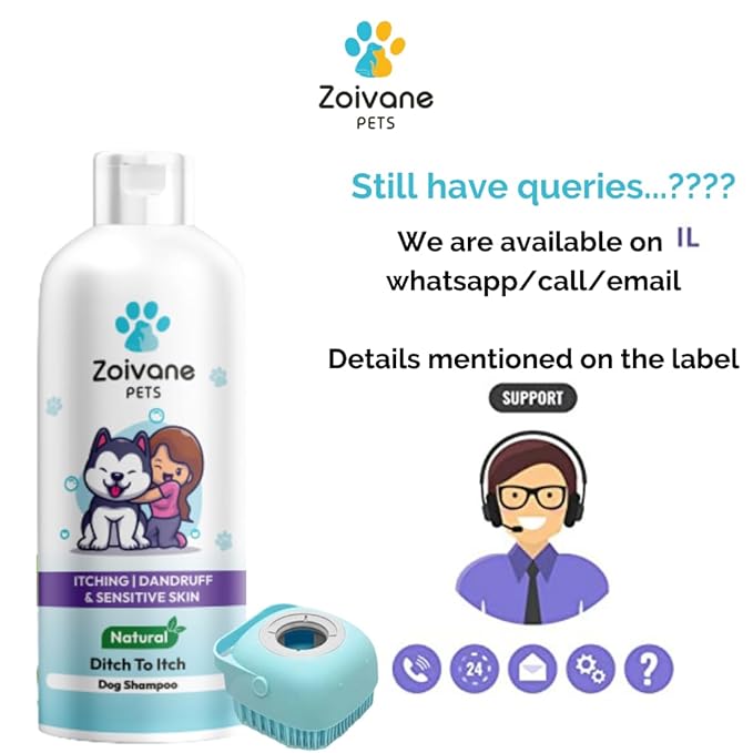 Zoivane Dog Shampoo 500 Ml With Dog Brush | Ditch to Itch & Dog Anti Dandruff Shampoo | Set of 2