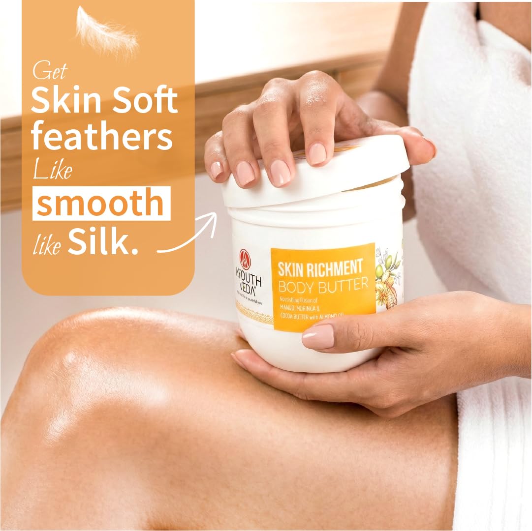 Ayouthveda Skin Richment Body Butter |Rich Blend of Cocoa Moringa & Mango Butter With Almond Oil |All Day Non Sticky Moisturizer for Daily Use For Both Men & Women(Pack of 1-200g)