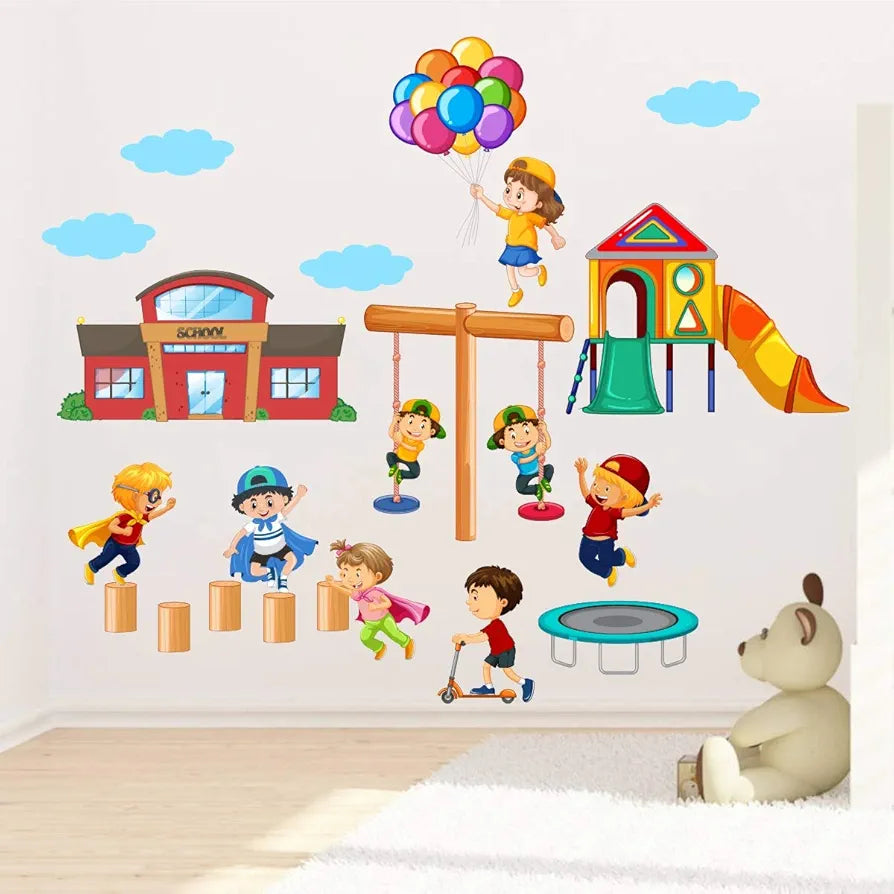 Decal O Decal Vinyl Kids Playing Activities Wall Tile Fridge Sticker -Self-Adhesive