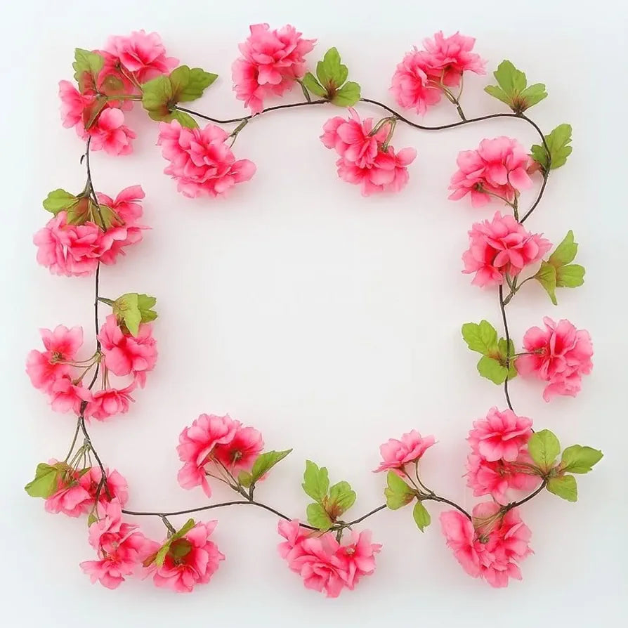 Artificial Cherry Blossom Rattan Flowers Vine Dark Pink
