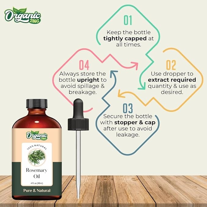 Organic Zing Rosemary Essential Oil for Skin, Face, Hair Care, Aromatherapy, Diffuser, Conditioner - 118 Ml