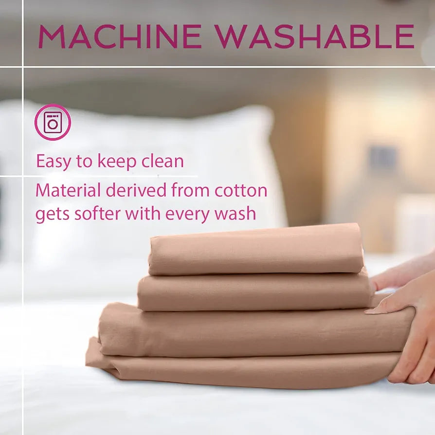 Trance Home Linen 300TC Pure 100% Cotton Single Size Solid Fitted Bedsheet with 1 Pillow Cover Colour Apricot
