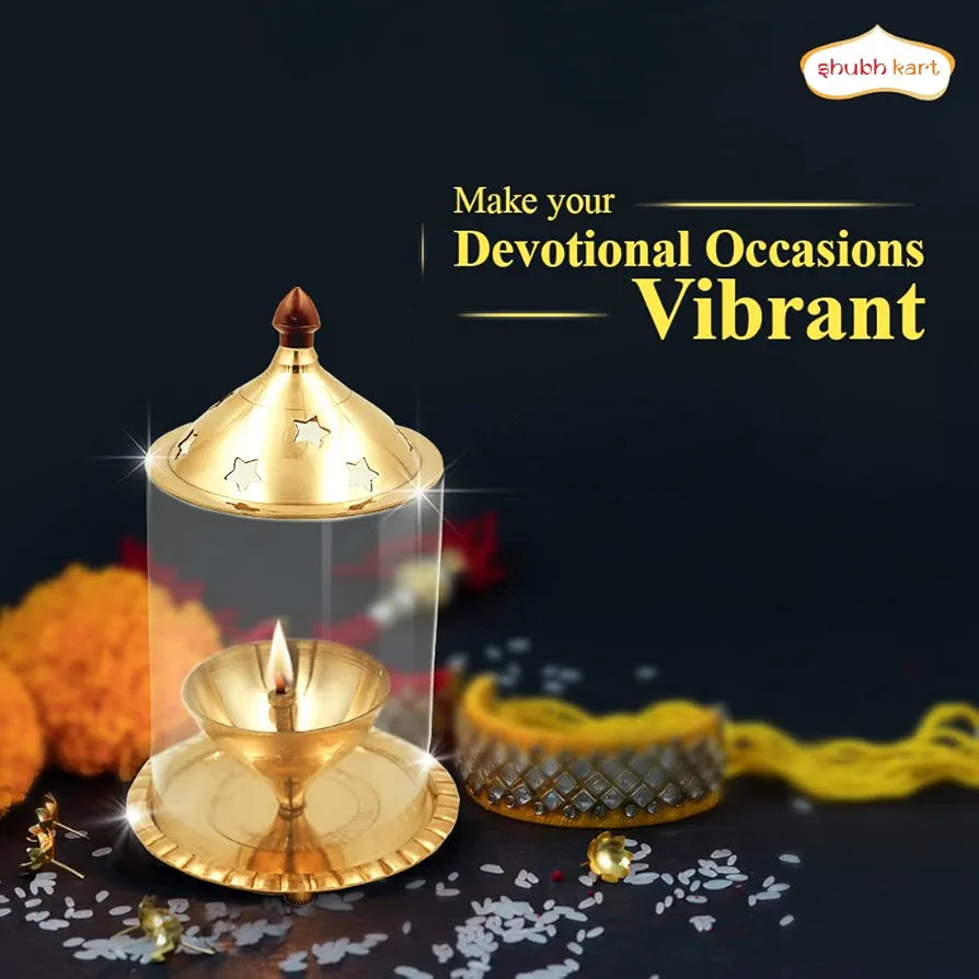 Shubhkart Nitya Udipi Diya Borosilicate Glass Brass Table Diya Oil Lamp