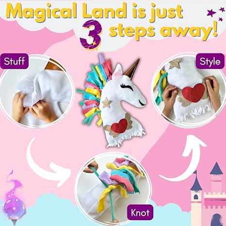 PepPlay Unicorn Diy Pillow Craft Kit for Girls 43 Pieces Set No Sew No Glue Unicorn Gifts Birthday Gift