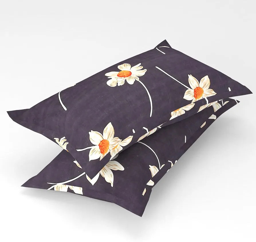 Homefab India 180 TC Microfiber Double BedSheet with 2 Pillow Covers Dark Grey Floral