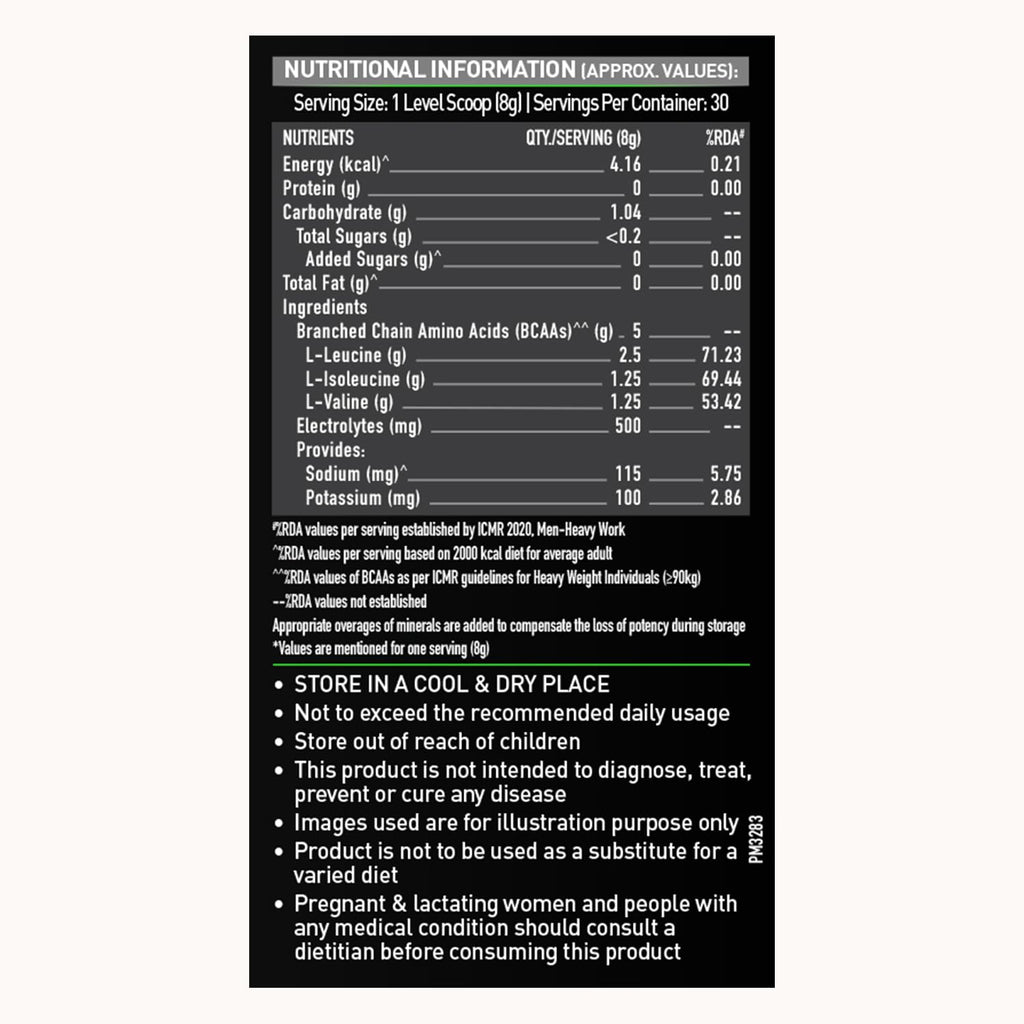 MuscleBlaze BCAA Pro Powder, Powerful Intra Workout (240g, 30 Servings) | With 5g BCAAs & 500mg Electrolytes