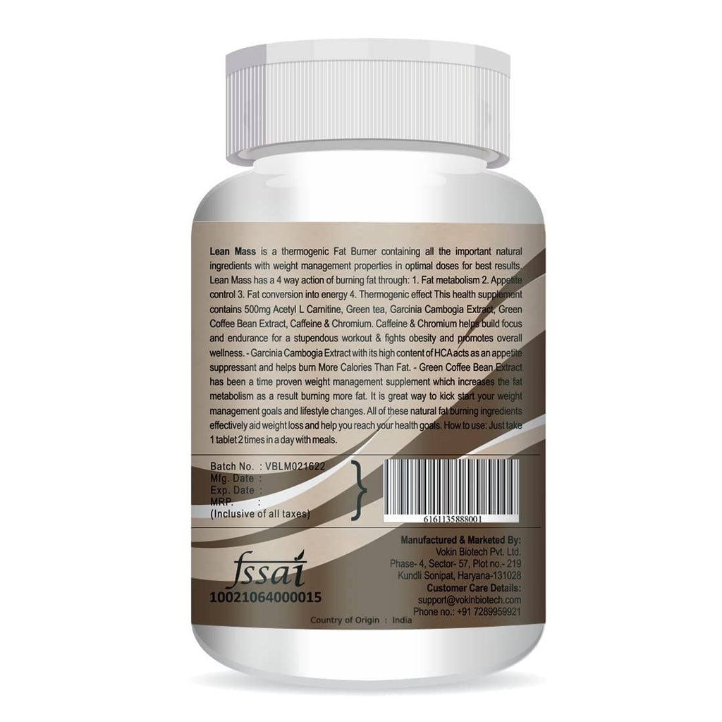 Vokin Biotech Lean Mass Thermogenic Fat Burner with Green tea Extract, N Acetyl L Carnitine, Garcinia Cambogia Weight loss product for Men & Women (60 Tablets)