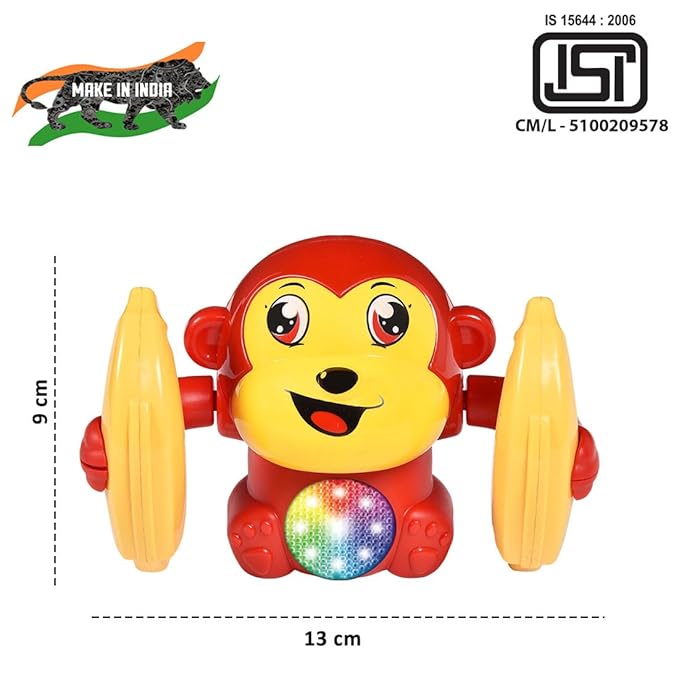 Wembley Dancing Monkey Musical Toy for Kids Baby Spinning Rolling Doll Tumble Toy Red
