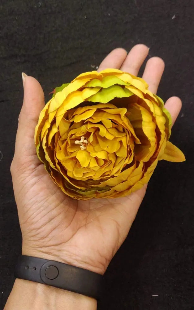 6 Pcs Artificial Fabric Rose Flower Heads Handmade Peony Style Flowers Yellow