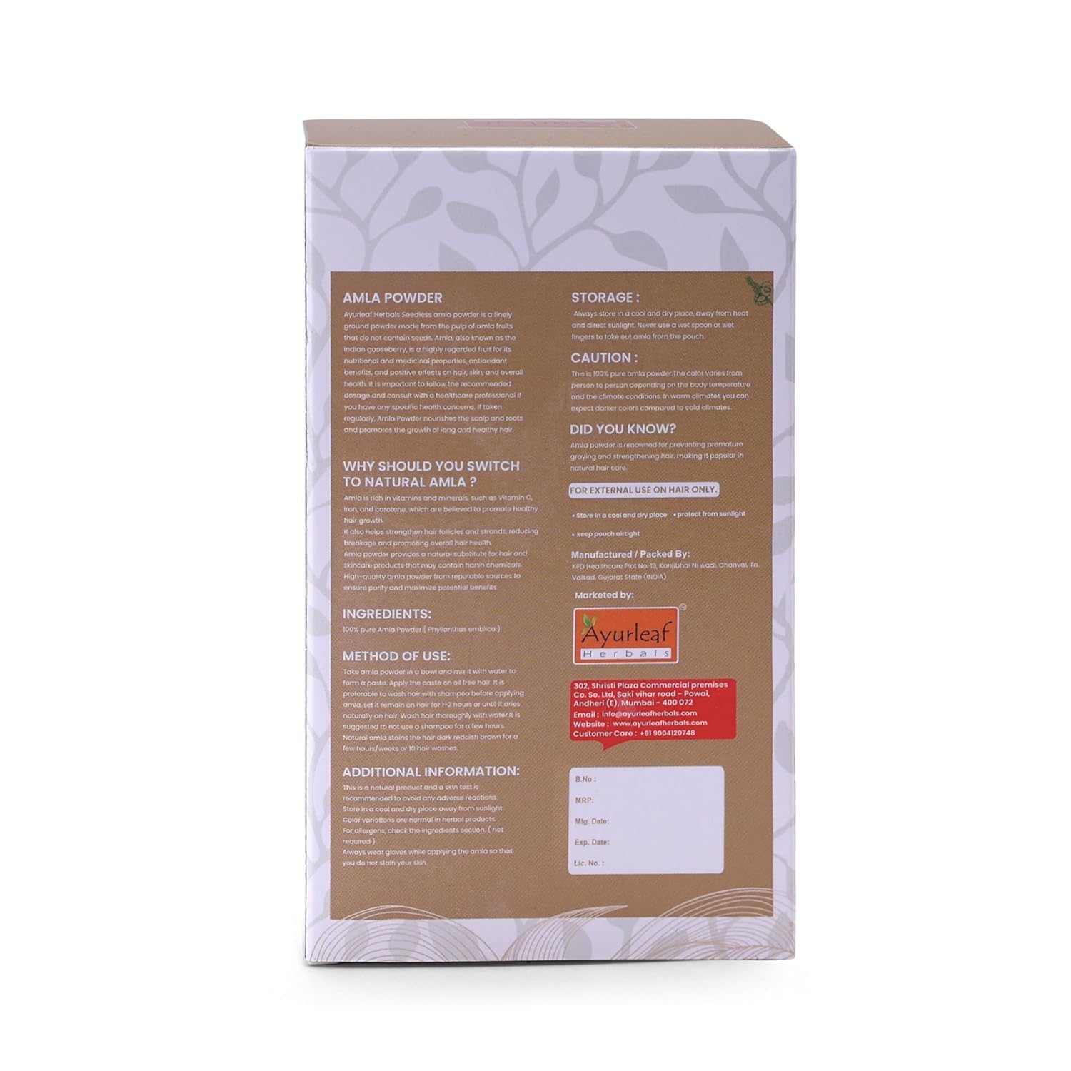 Ayurleaf Herbals Amla Powder for Hair Growth, Skin - 200 Gms