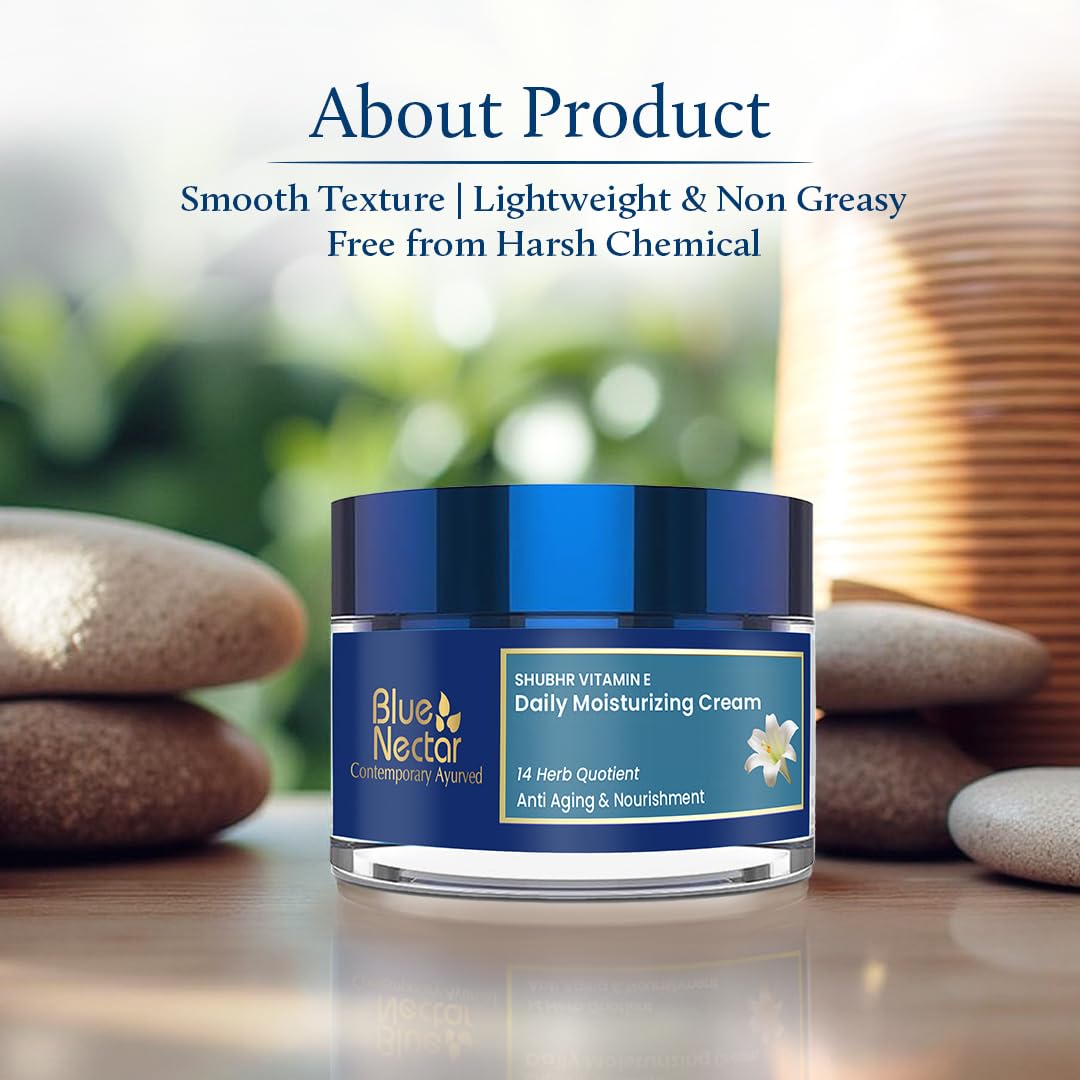 Blue Nectar Anti Aging Cream for Women for Wrinkles Fine Lines with Plant Based Vitamin C Vitamin E (14 Herbs, 50g)