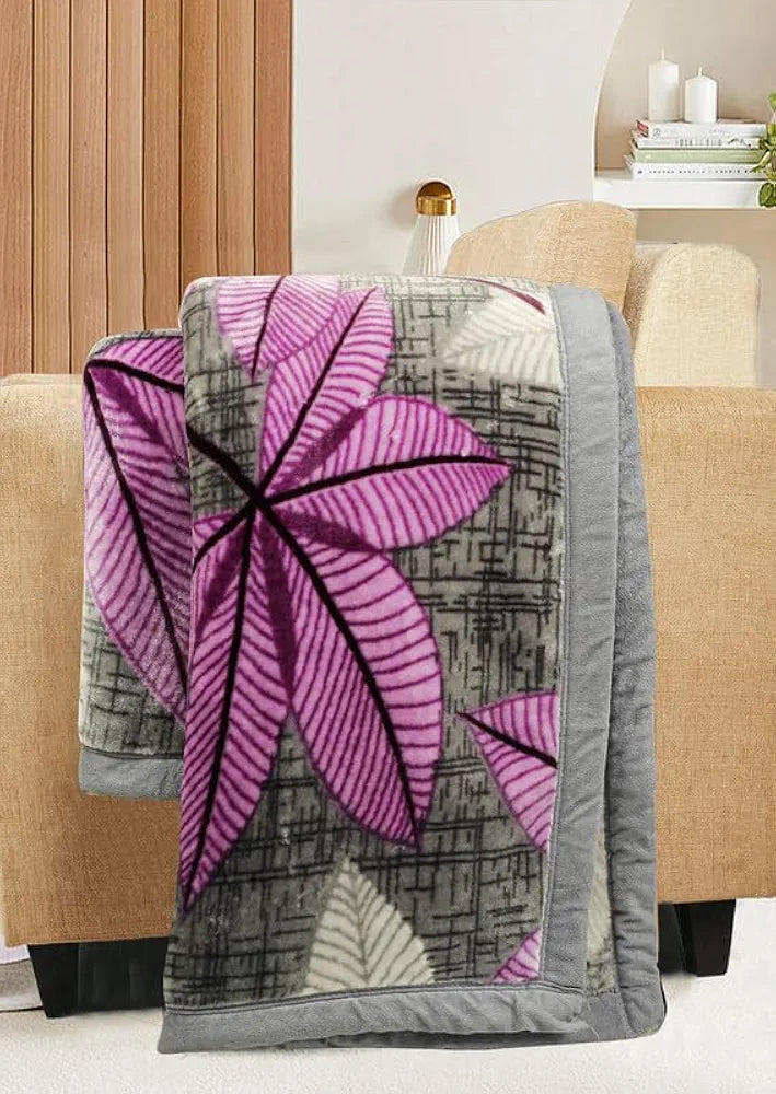 Homekart Super Soft Cloudy Printed Single Bed Blanket for Heavy Winter Single Ply Mink Blanket King Size TC 400 Grey & Pink