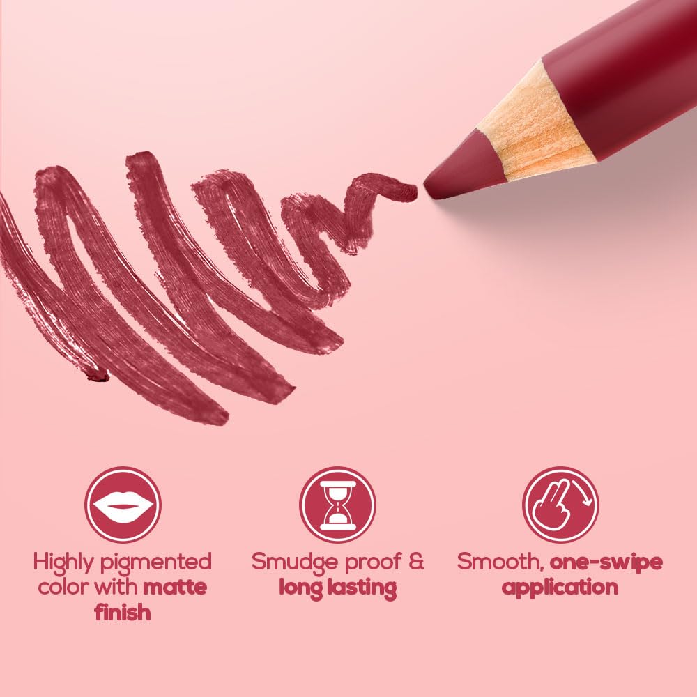 RENEE Define Pencil Lip Liner - Red Secret, Long Lasting & Smudge Proof, Full Coverage, Intensely Pigmented, Easy Glide Formula, Vitamin E & Castor Oil Infused, 1.2Gm