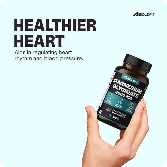 Boldfit Magnesium Glycinate Tablets | 2000mg Magnesium Supplement | For Men & Women | Muscle Support, Relaxation & Daily Wellness | 60 Tabs