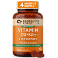 Carbamide Forte Vitamin D3 K2 Supplement | Vitamin K2 MK7 To Support Bone & Heart Health | Veg D3 - Lichen - 120 Tablets
