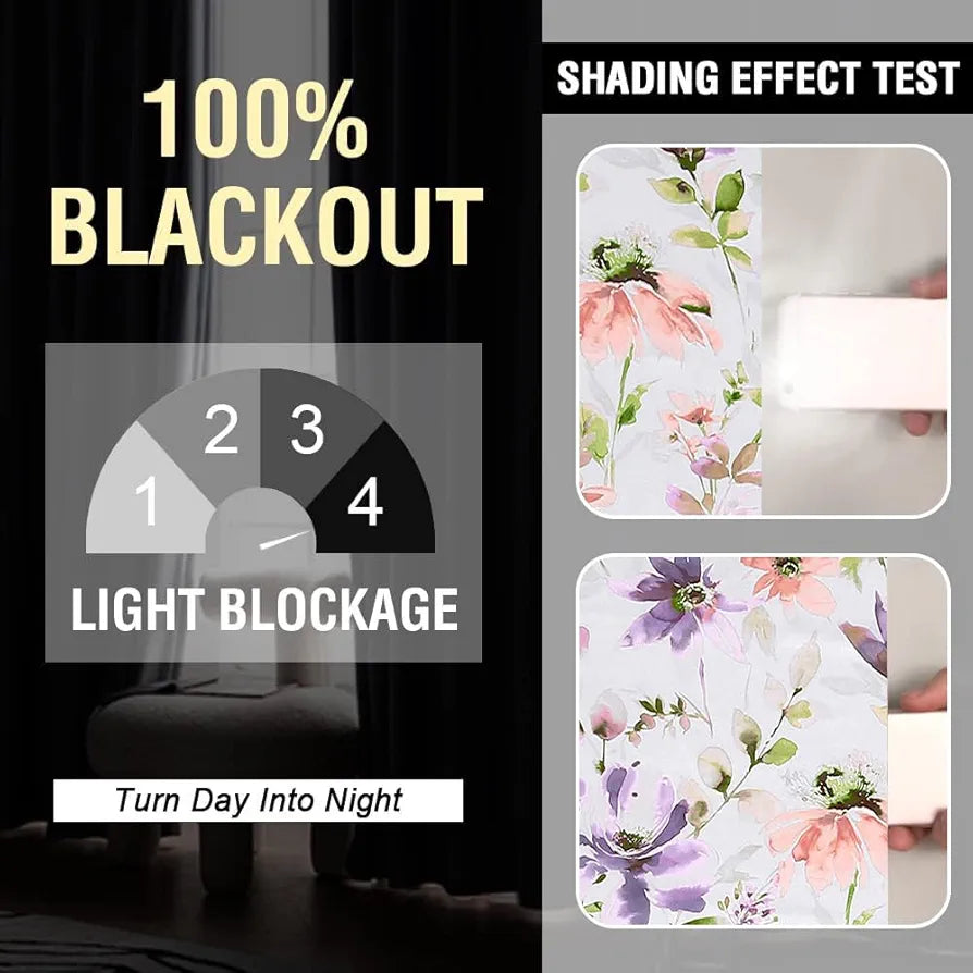 Cloth Fusion Blackout Printed Premium Door Curtains 7 Feet Long Set of 2 Purple Lotus