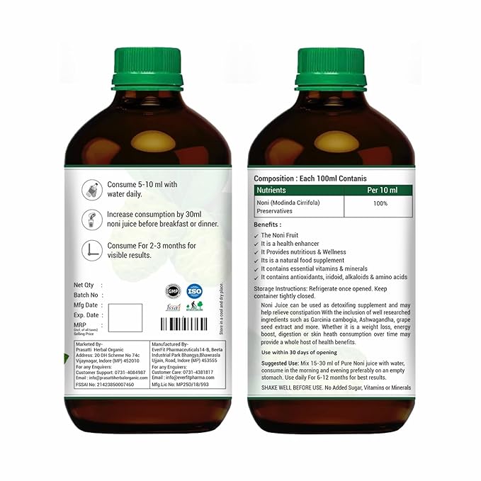 Prasatti Herbal Organic Plant Based Elixir Noni Juice - 250 Ml