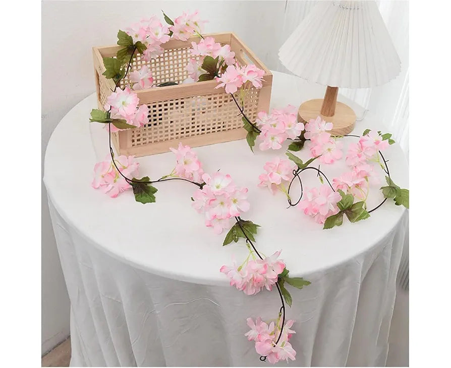 Artificial Cherry Blossom Rattan Flowers Vine Light Pink