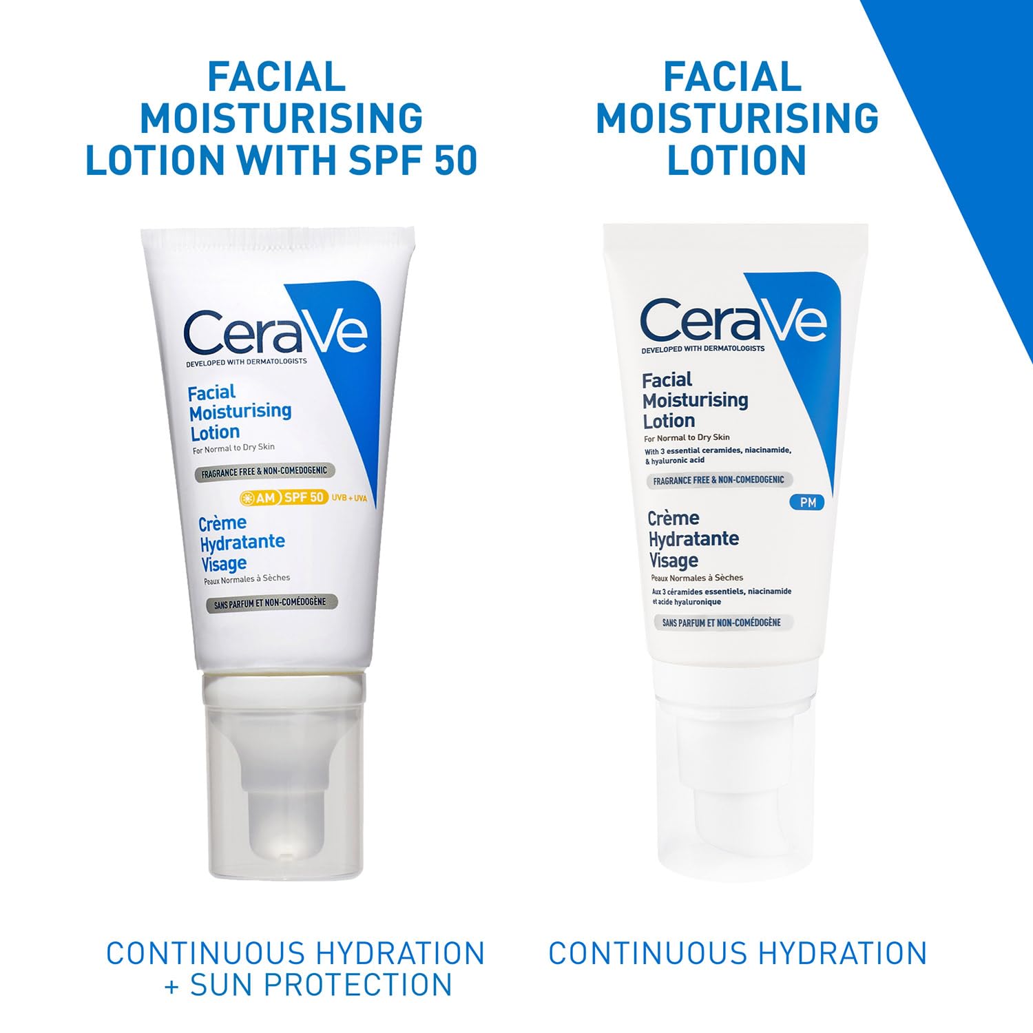 CeraVe AM Facial Moisturizing Lotion for Normal to Dry Skin (52 ml) with Broad Spectrum Sunscreen SPF 50, Enriched with Ceramides, Niacinamide & Hyaluronic acid