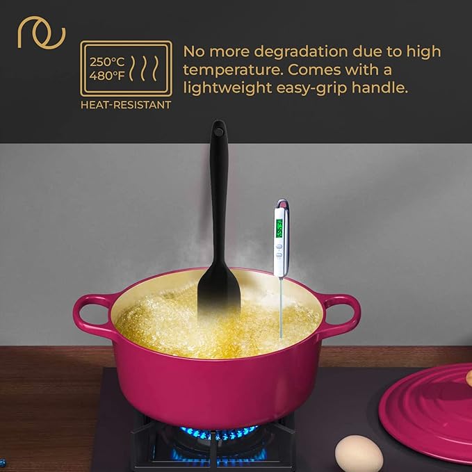 Frenchware Set of 6 + 5 Measuring Tablespoons, Black Colour | Non-stick Silicone Spatulas for Cooking & Baking | Dishwasher Safe