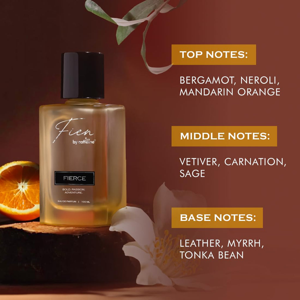 FIEN Perfume Fierce for Men | Citrusy Scent | mcaffeine perfume | Fien by mCaffeine 12 Hrs Long Lasting | Eau De Parfum with Neroli, Sage & Myrrh | perfume for men | Premium & Luxurious for Valentines & Every Occasion - 100ml